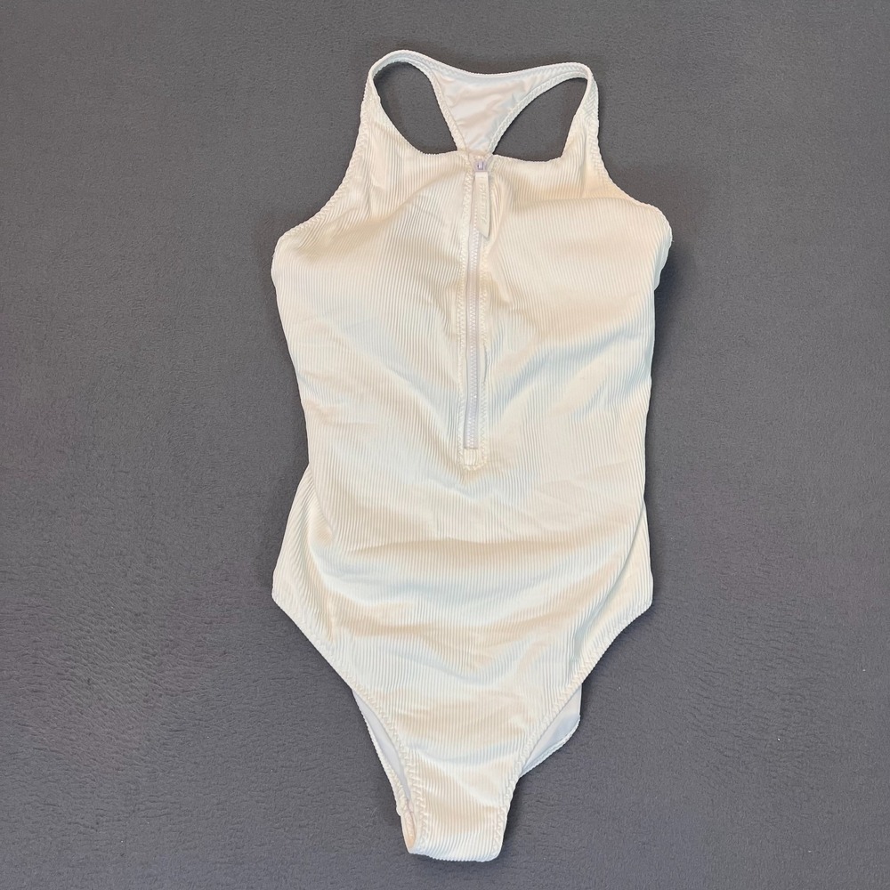 Fabletics One Piece Swim‎ Suit Zip Front Racerback Women's Size XL Rib White NWT